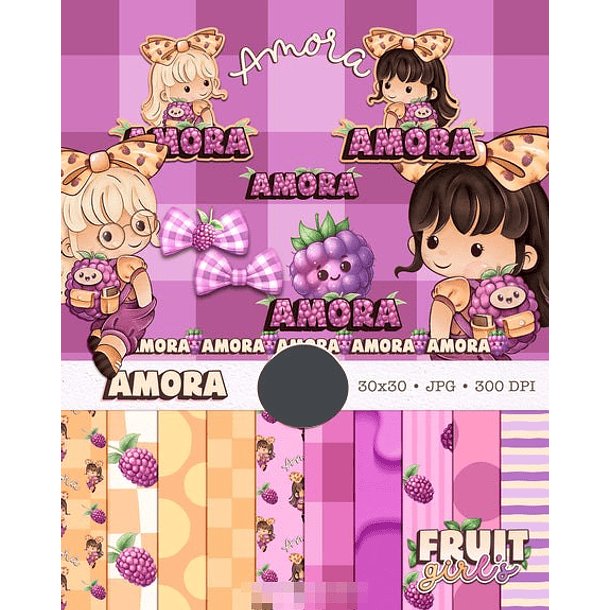 Kit Digital Boneca Cute Frutinhas Amora Aquarelado Png 