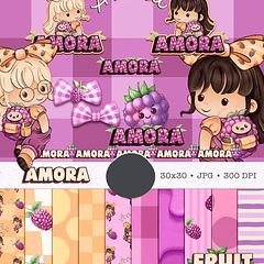 Kit Digital Boneca Cute Frutinhas Amora Aquarelado Png 