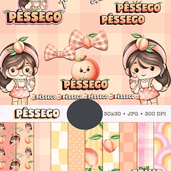 Kit Digital Boneca Cute Frutinhas Pessêgo Aquarelado Png 