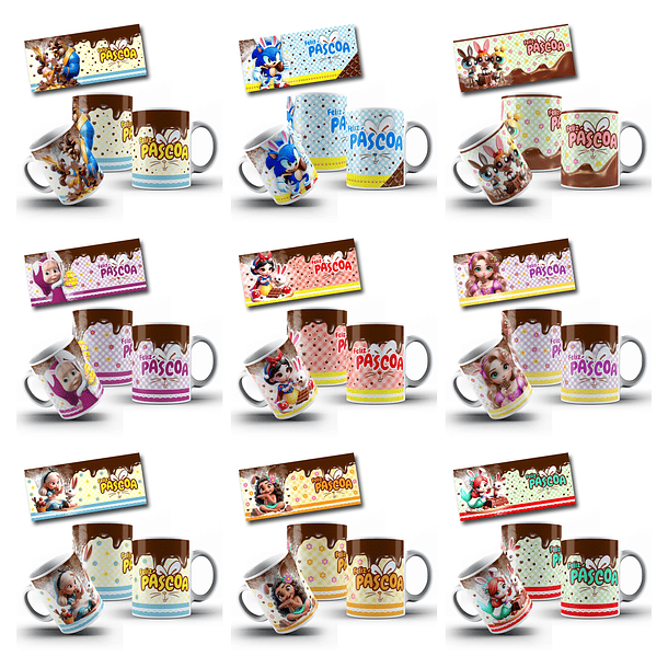 50 Artes para Caneca Páscoa Princesas, Heróis e Diversos Arquivo em Jpg   4