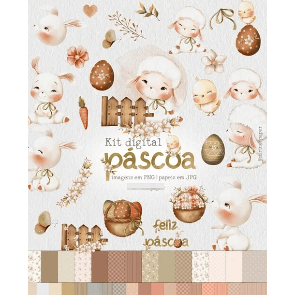 Kit Digital Páscoa Fofa Aquarelado Png