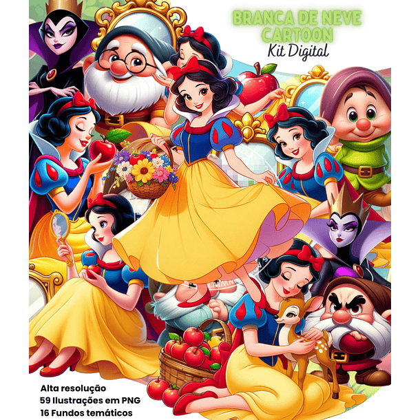 Kit Digital Branca de Neve Cartoon Arquivo em Png 