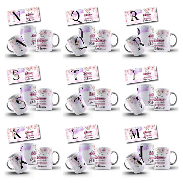 26 Artes para Caneca Alfabeto Floral Enfermeira Arquivo Editável  1