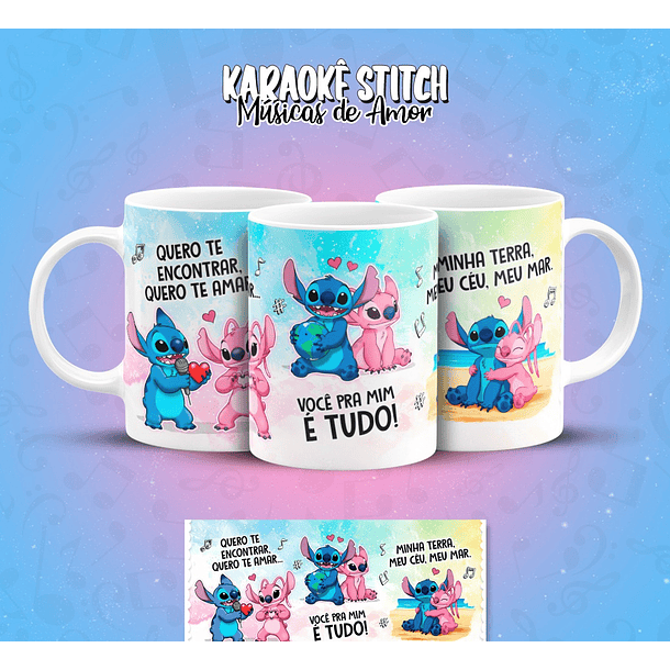 11 Artes para Caneca Karaokê Stitch Músicas de Amor Arquivo em Png  1