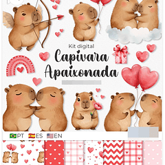 Kit Digital Capivara Apaixonada Dia dos Namorados Png  