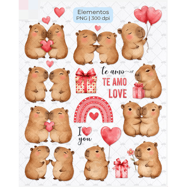 Kit Digital Capivara Apaixonada Dia dos Namorados Png   8