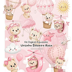 Kit Digital Ursinha Baloeira em Aquarela Arquivo em Png
