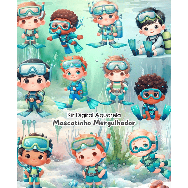 Kit Digital Mergulhador e Mergulhadora Arquivo em Png  2