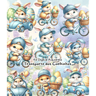 Kit Digital Coelho da Páscoa Transporte Rosa e Azul Arquivo em Png  2