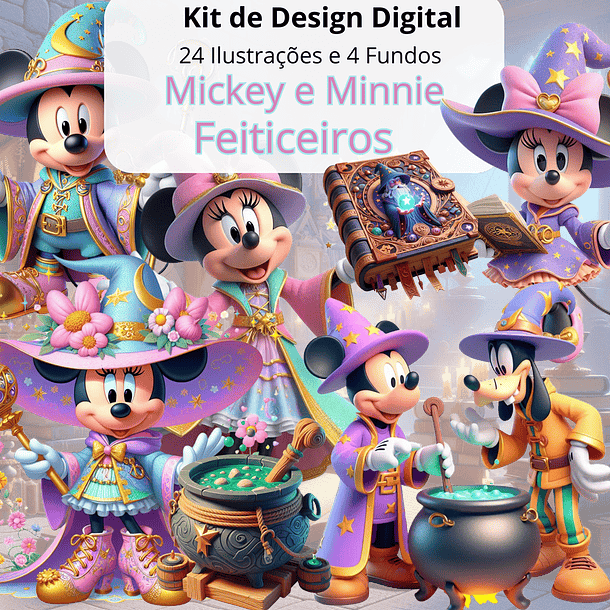 Kit Digital Mickey e Minnie Feitiçeiros em Png