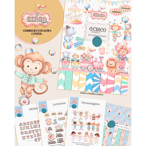 Kit Digital Circo Aquarela em Png