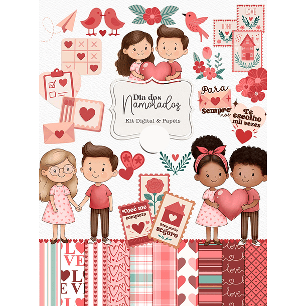 Kit Digital Dia dos Namorados Aquarela em Png