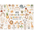 Kit Digital Baby Boho e Neutro Aquarela em Png  1