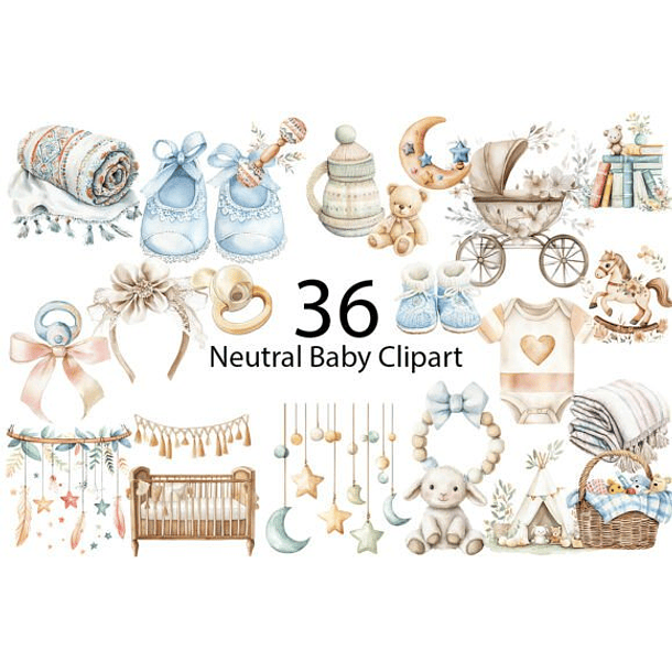 Kit Digital Baby Boho e Neutro Aquarela em Png  2