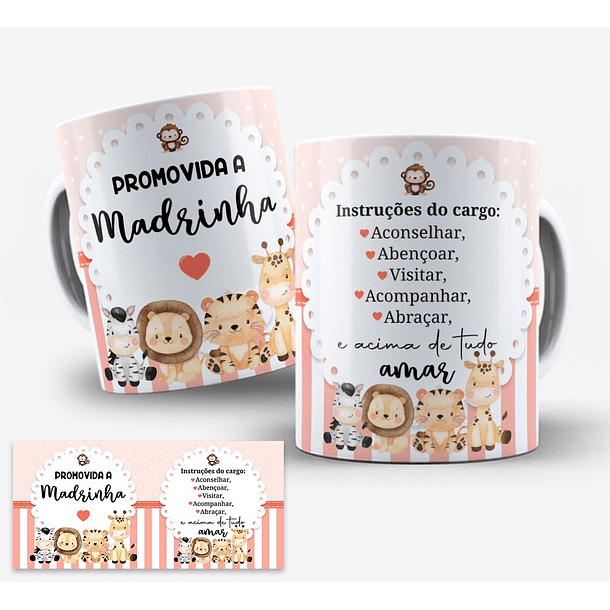 2 Artes para Caneca Padrinhos de Batismo Safari Dindo e Dinda Arquivo Editável  1
