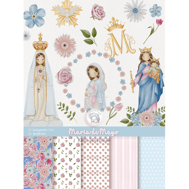 Kit Digital Virgem Maria, Fátima Maria Auxiliadora em Png 1