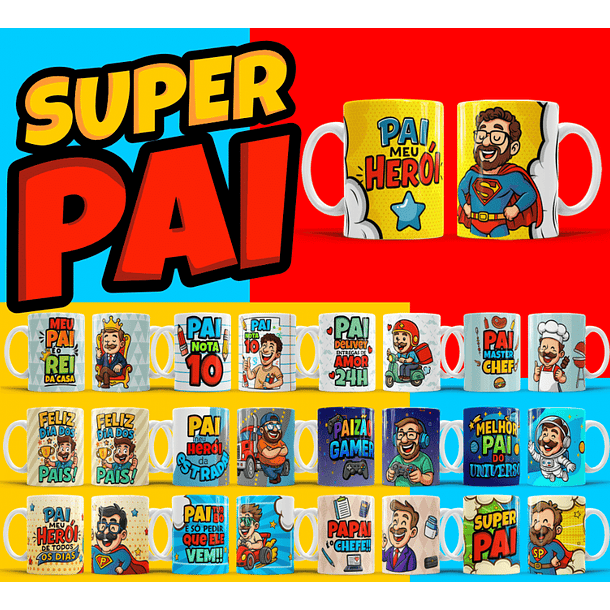 106 Artes para Caneca, azulejo, almofada, e Camisa Dia dos Pais Cartoon + Kit Digital em Jpg 5