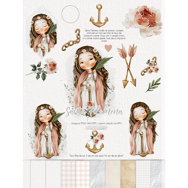Kit Digital Santa Filomena Aquarela em Png  1