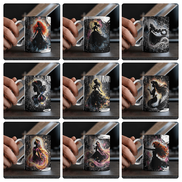 20 Artes para Caneca Princesas Black Arquivo em Jpg 1