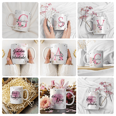 26 Artes para Caneca Alfabeto Frases Floral Arquivo Editável 