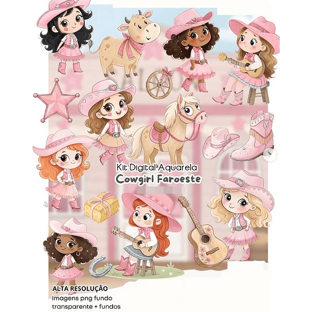 Kit Digital Cowgirl Faroeste em Png 