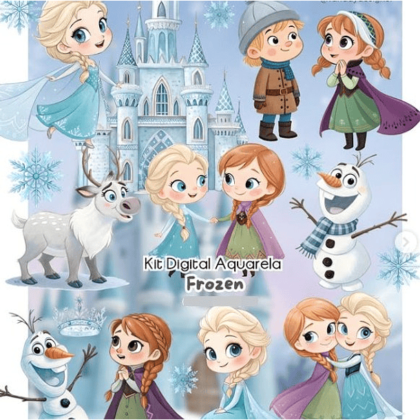 Kit Digital Frozen Aquarela em Png