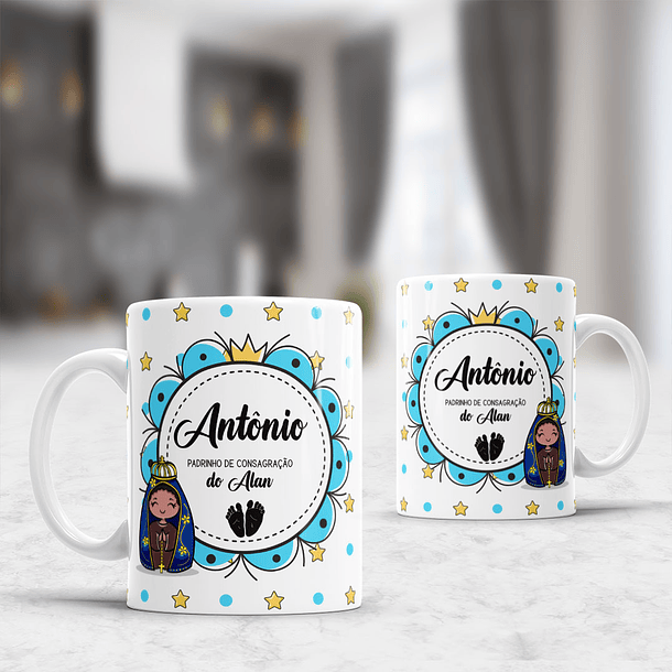 Arte para Caneca Convite Batizado Nossa Senhora Aparecida Arquivo Editável 2