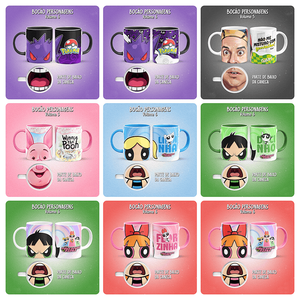 34 Artes para Caneca Bocão Personagens Arquivo em Jpg  2