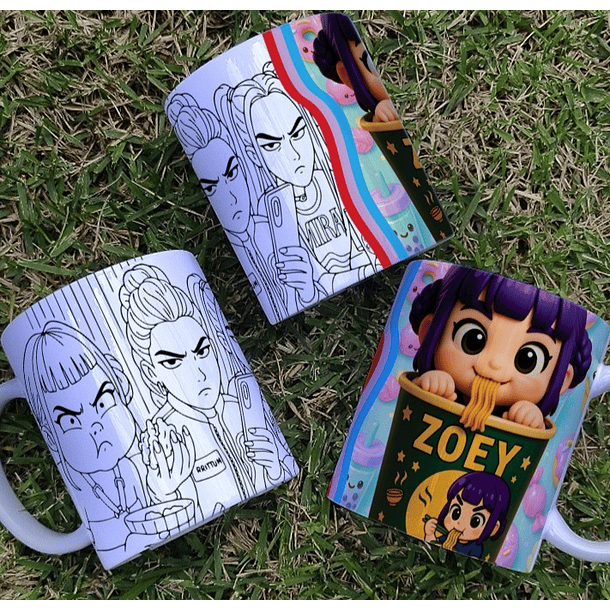 8 Artes para Caneca Colorir Guerreiras Do K-Pop Arquivo Editável 2
