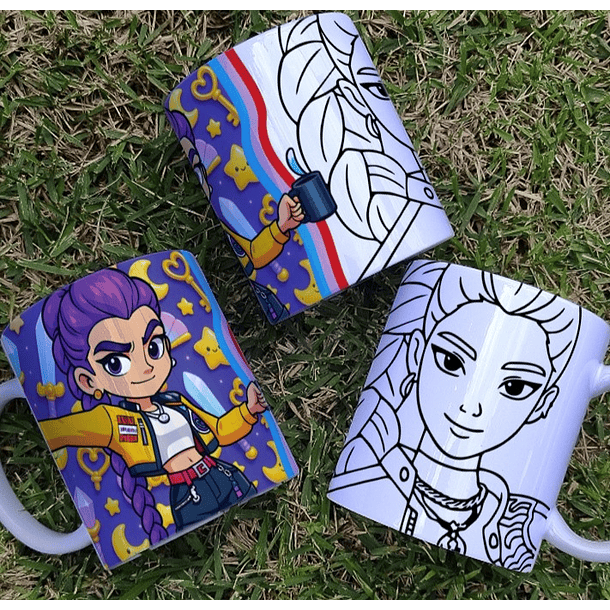 8 Artes para Caneca Colorir Guerreiras Do K-Pop Arquivo Editável 7