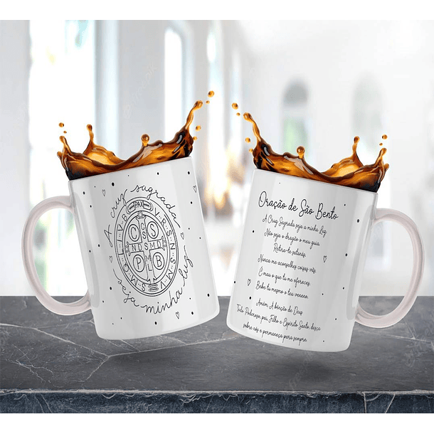 Artes Caneca Oração de São Bento Arquivo Editável