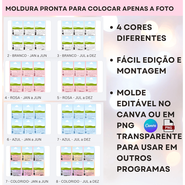 Arquivo Molde Calendário Polaroide e Base 2026 para Blocagem em Canva  4