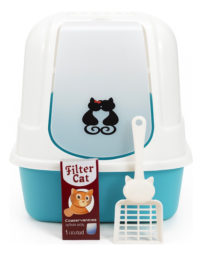 Arenero Cerrado Para Gatos Aguamarina con Filtro y Pala – GATO FELIX