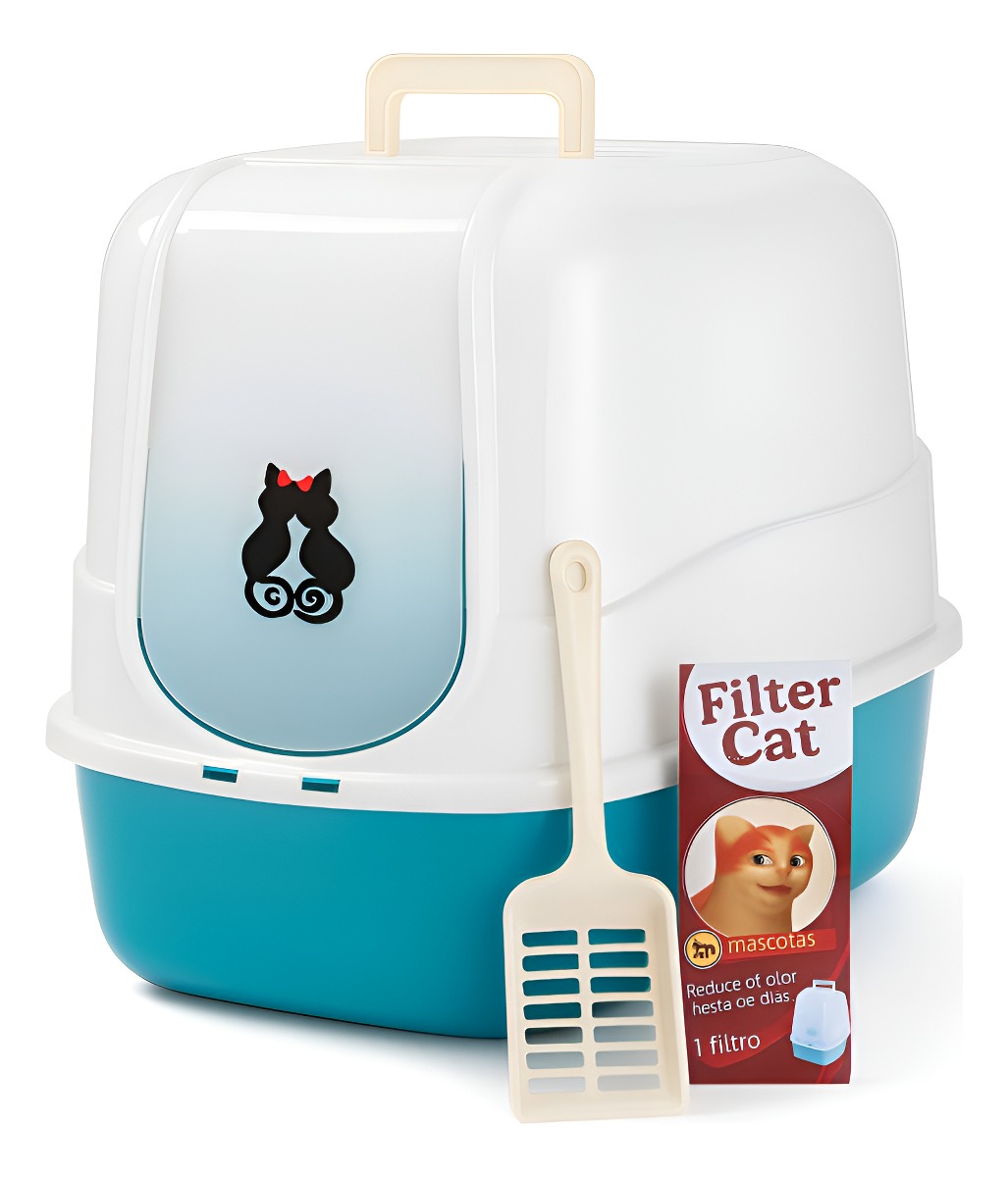 Arenero Cerrado Para Gatos Aguamarina con Filtro y Pala – GATO FELIX