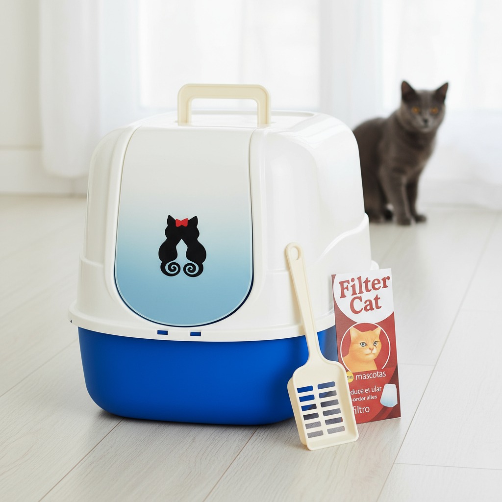 Arenero Cerrado Para Gatos Azul con Filtro y Pala – GATO FELIX