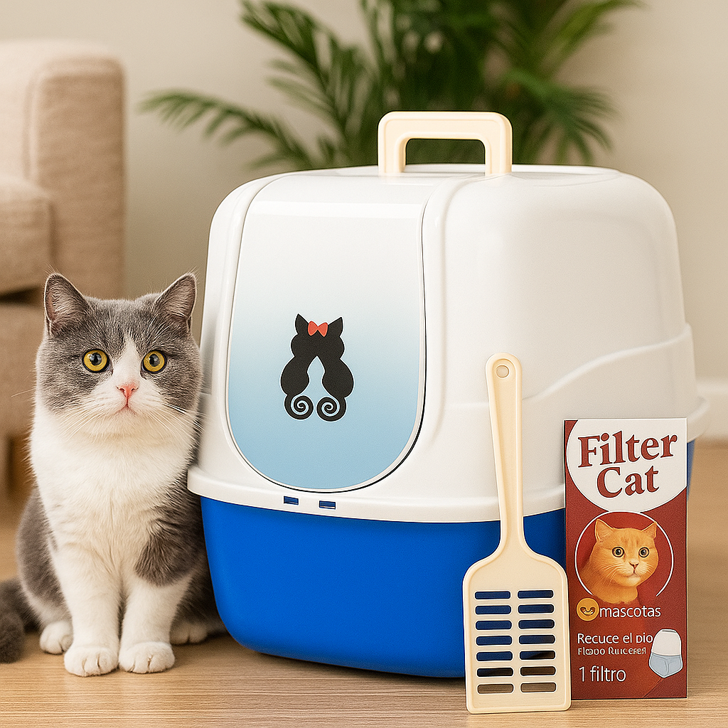 Arenero Cerrado Para Gatos Azul con Filtro y Pala – GATO FELIX