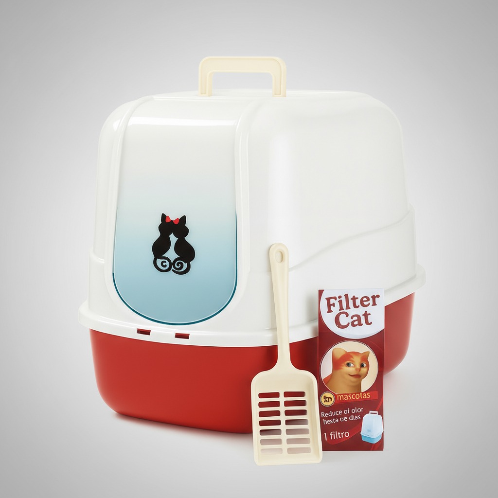Arenero Cerrado Para Gatos Rojo con Filtro y Pala – FILTER