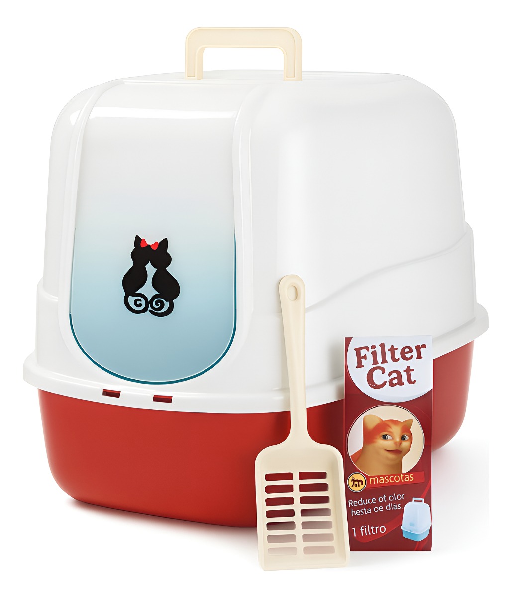 Arenero Cerrado Para Gatos Rojo con Filtro y Pala – FILTER