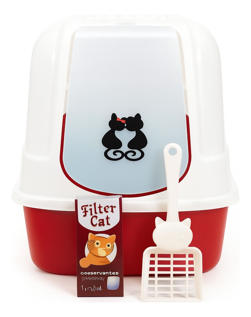 Arenero Cerrado Para Gatos Rojo con Filtro y Pala – FILTER
