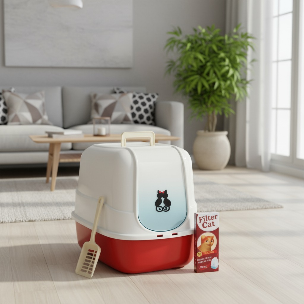 Arenero Cerrado Para Gatos Rojo con Filtro y Pala – FILTER