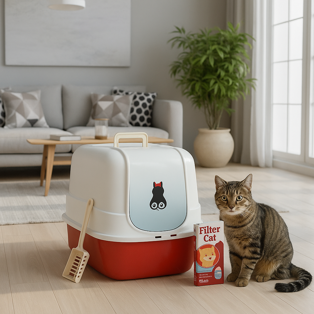 Arenero Cerrado Para Gatos Rojo con Filtro y Pala – FILTER