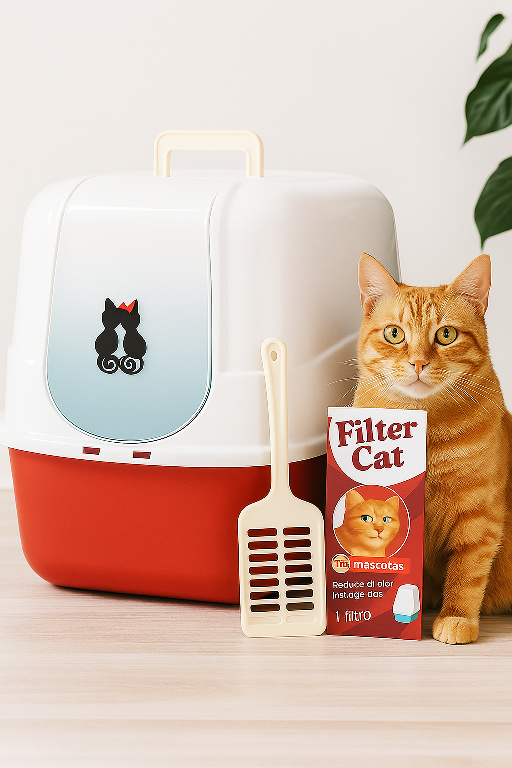 Arenero Cerrado Para Gatos Rojo con Filtro y Pala – FILTER