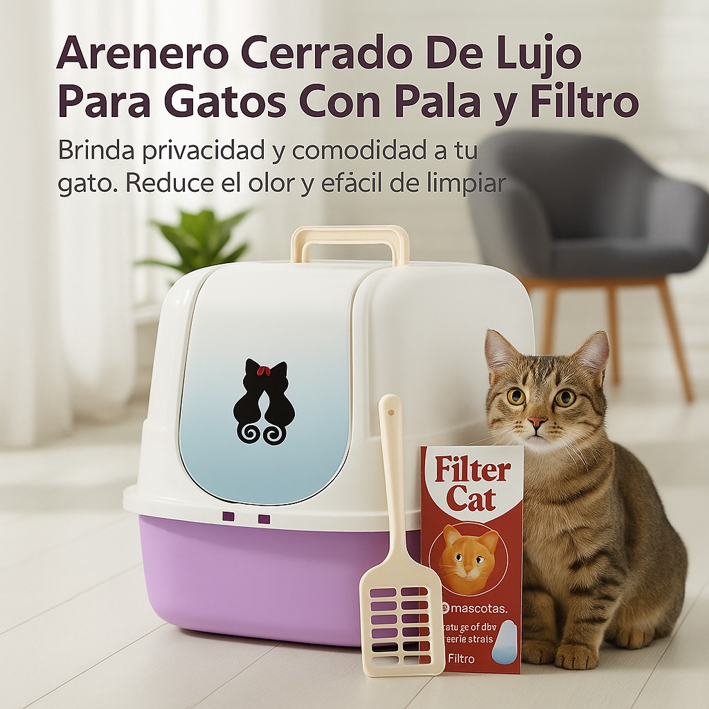 Arenero Cerrado Para Gatos Lila con Filtro y Pala – FILTER