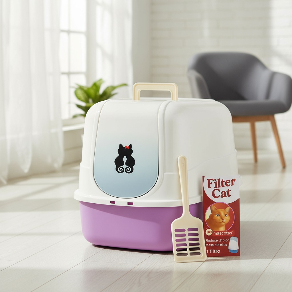 Arenero Cerrado Para Gatos Lila con Filtro y Pala – FILTER