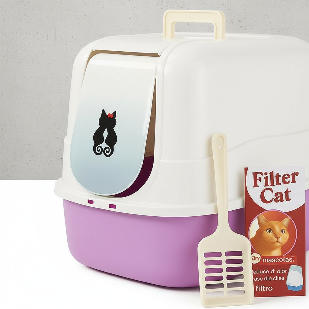 Arenero Cerrado Para Gatos Lila con Filtro y Pala – FILTER