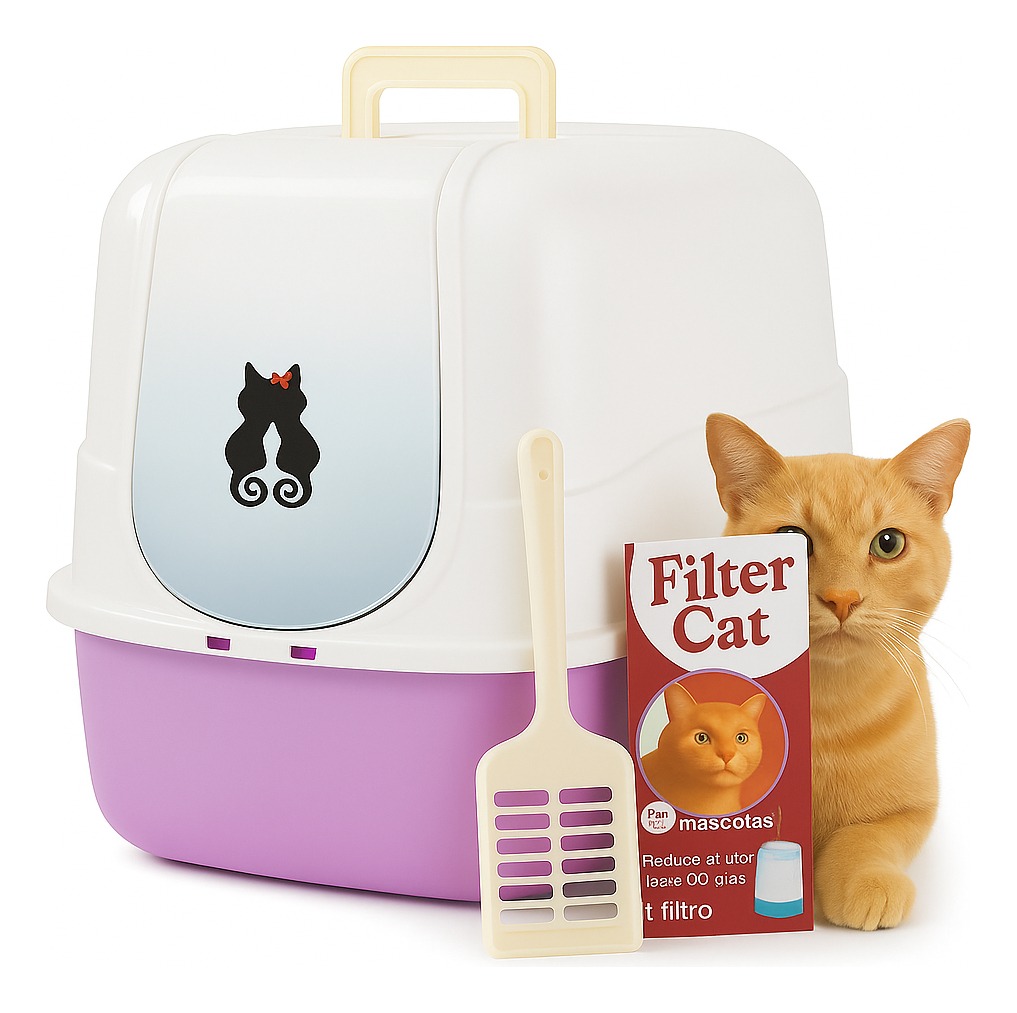 Arenero Cerrado Para Gatos Lila con Filtro y Pala – FILTER