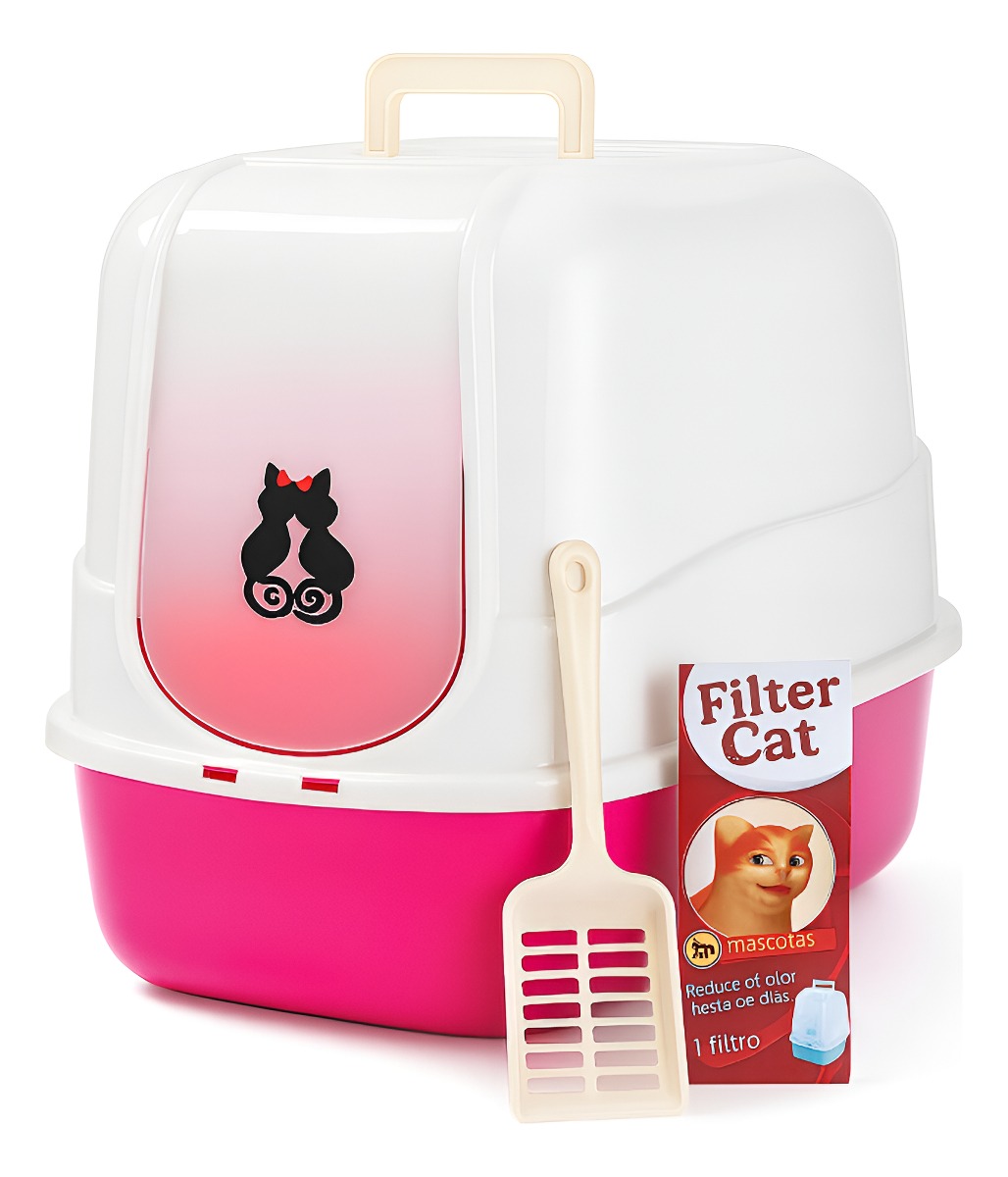 Arenero Cerrado Para Gatos Fucsia con Filtro y Pala – GATO FELIX