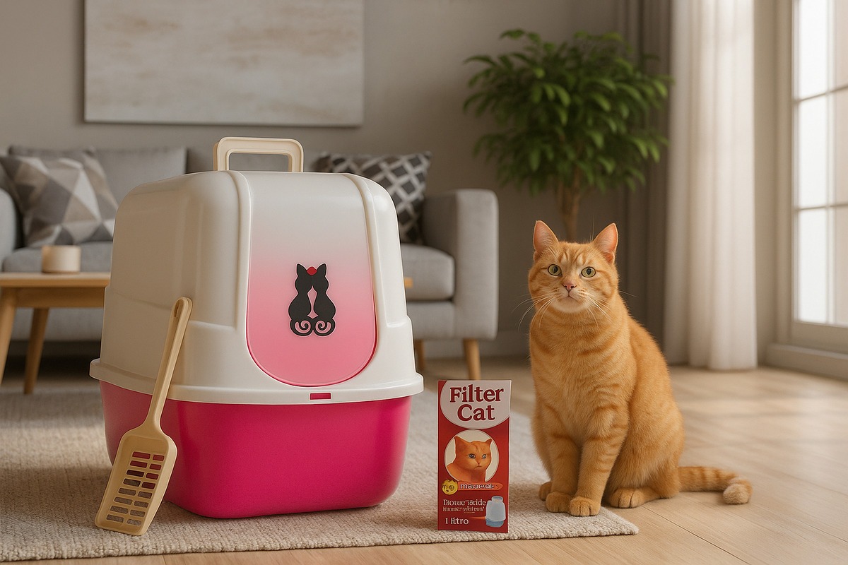 Arenero Cerrado Para Gatos Fucsia con Filtro y Pala – GATO FELIX