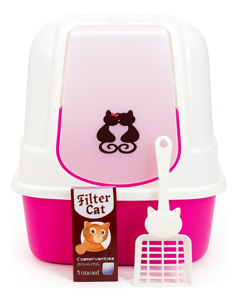 Arenero Cerrado Para Gatos Fucsia con Filtro y Pala – GATO FELIX