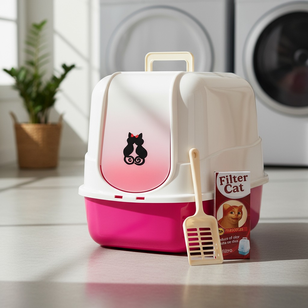 Arenero Cerrado Para Gatos Fucsia con Filtro y Pala – GATO FELIX
